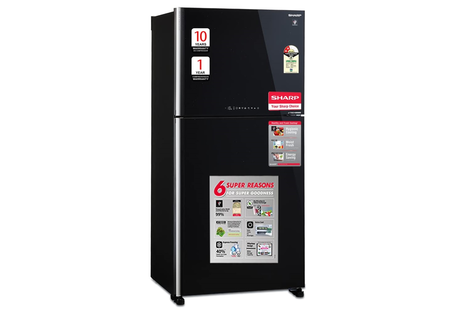 SHARP SJGP60T-BK 613L 2 Star J-Tech Inverter Frost Free Double Door BLACK GLASS Refrigerator