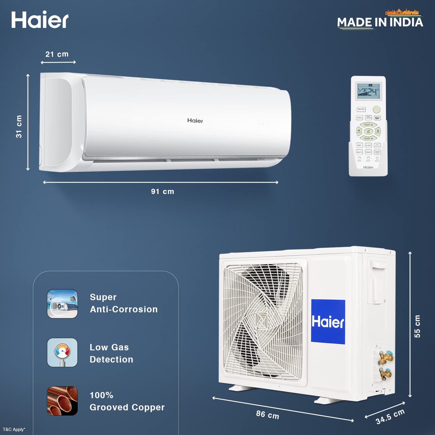 HAIER S/AC HS/HU-18T-TQS2BE, (1.5 TON Star FIXED)