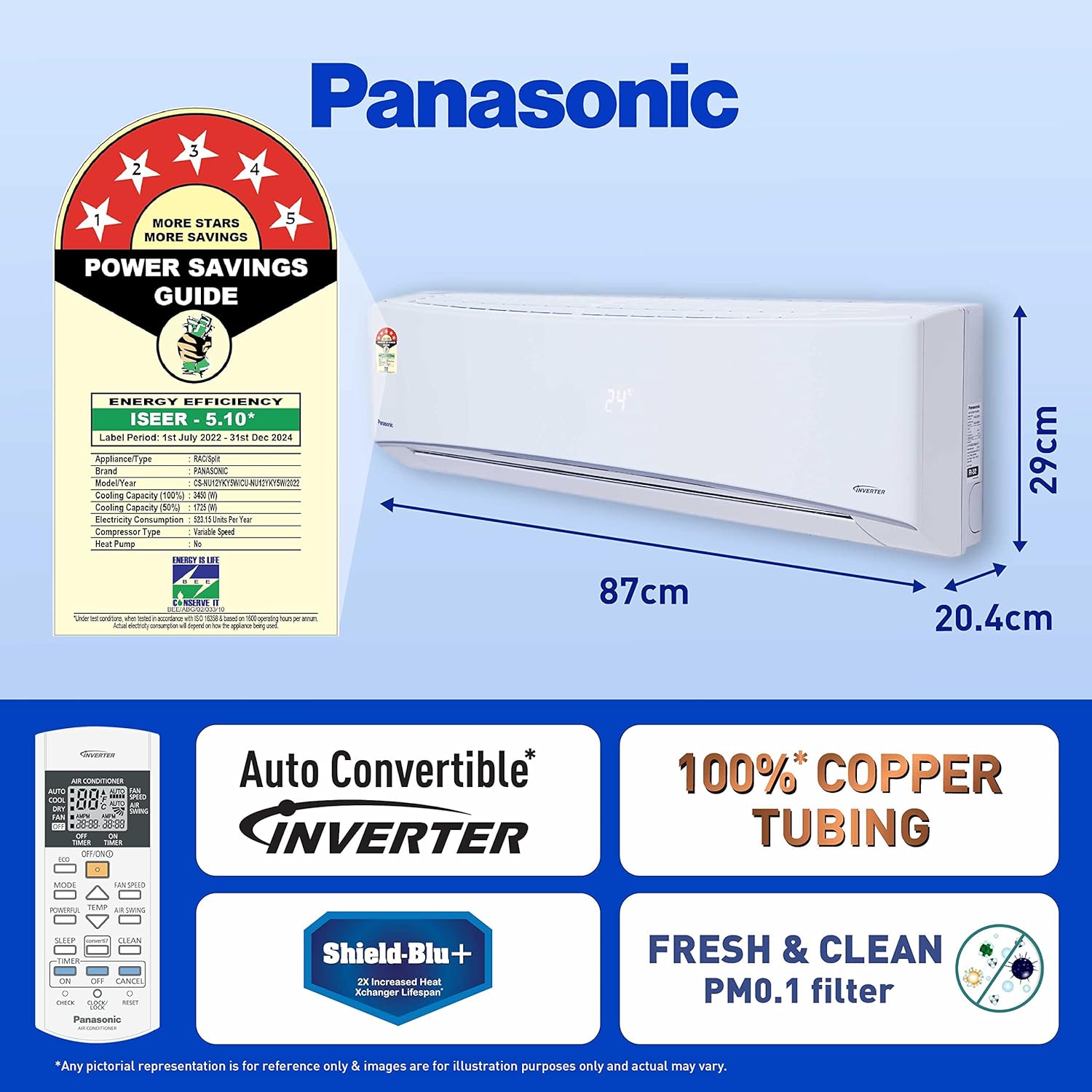 PANASONIC S/AC CS/CU-NU12XKYW5A, (1.0 TON 5 STAR INV)