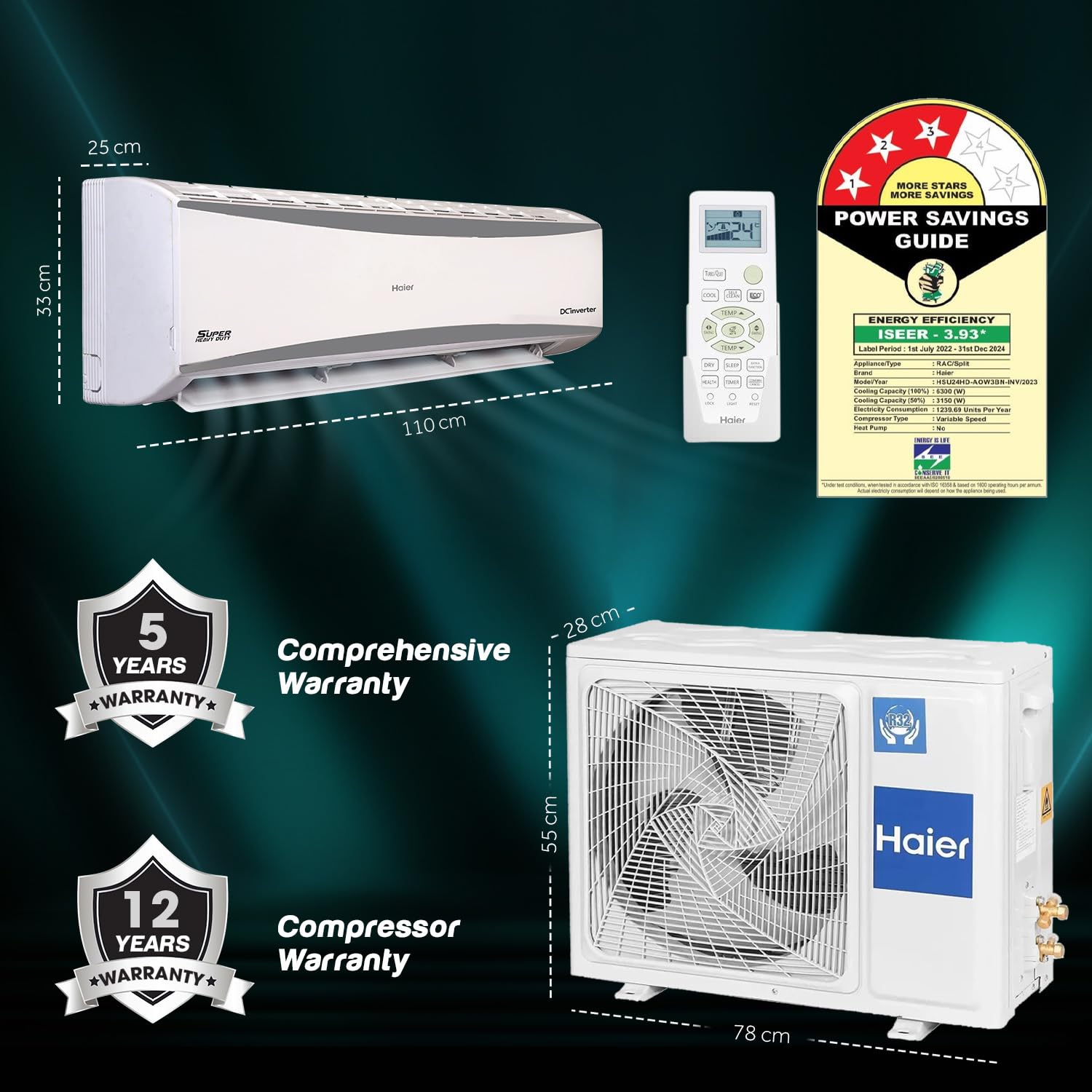 HAIER S/AC HS/HU-24HD-AOW5BN (2 TON 5 STAR INV)