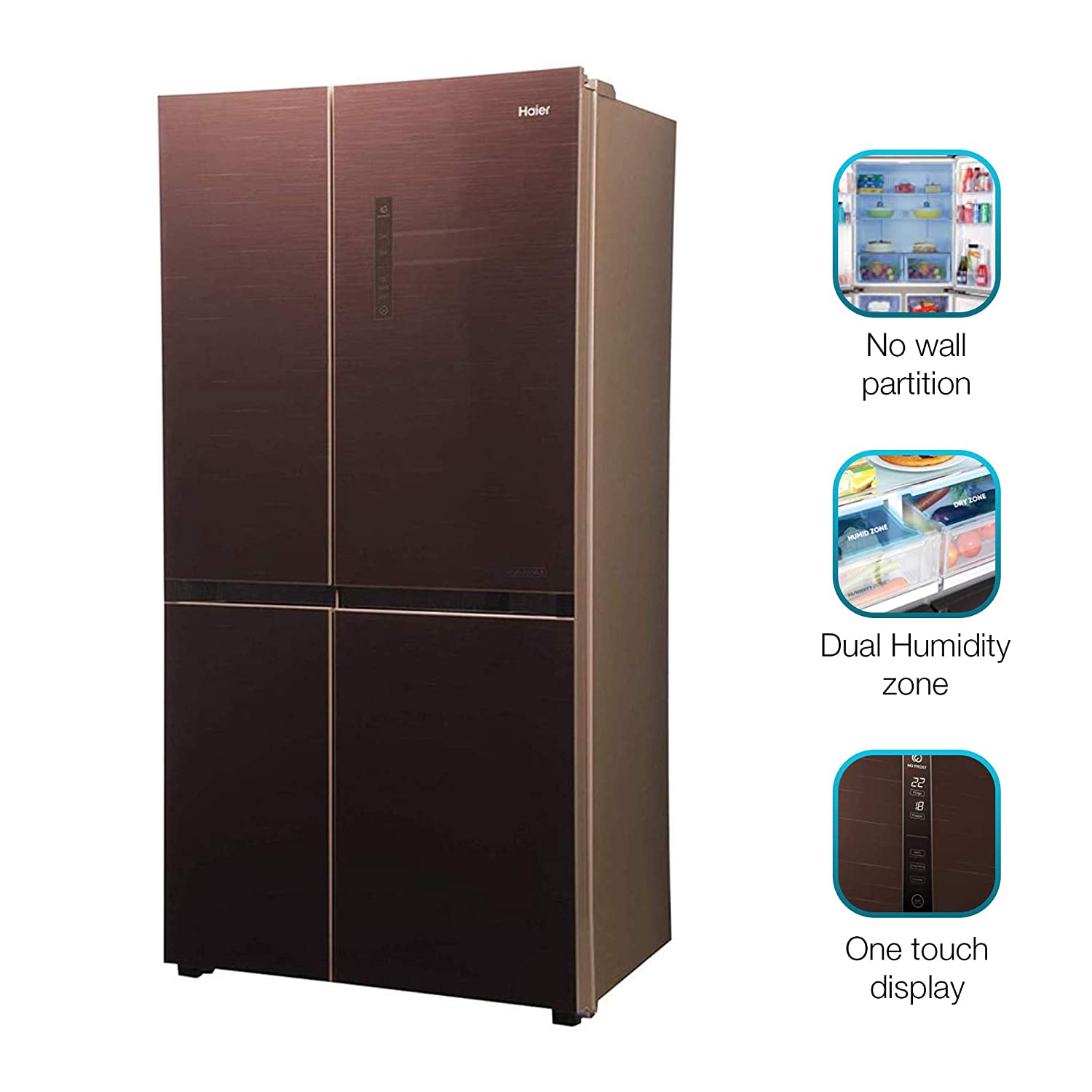 Haier HRB-550CG 531 L Inverter Frost Free Side by Side Refrigerator Chocolate Glass, Convertible