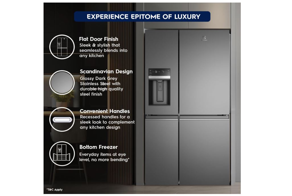 ELECTROLUX 609 LTR FROST FREE INVERTER FRENCH DOOR REFRIGERATOR,  GLOSSY DARK GREY STAINLESS STEEL, 