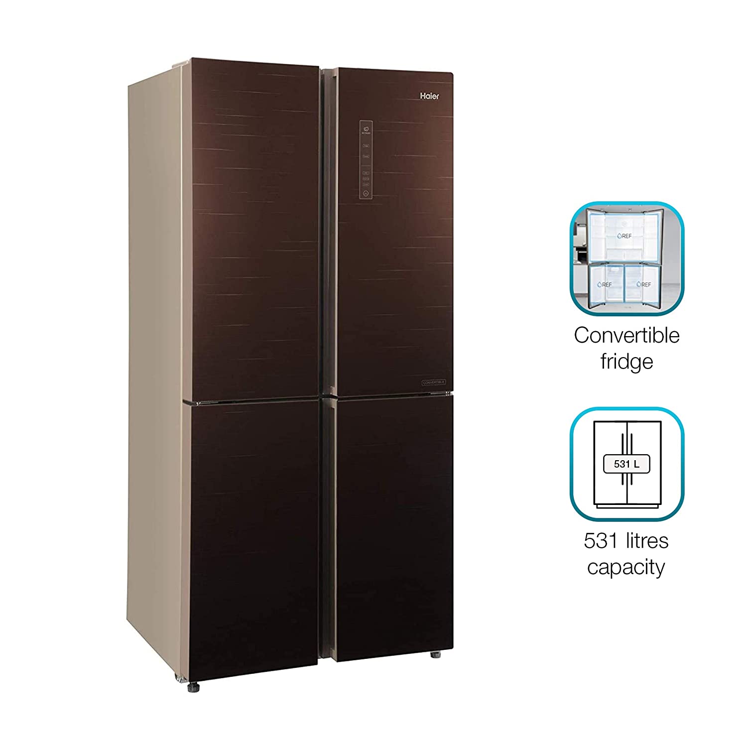 Haier HRB-550CG 531 L Inverter Frost Free Side by Side Refrigerator Chocolate Glass, Convertible