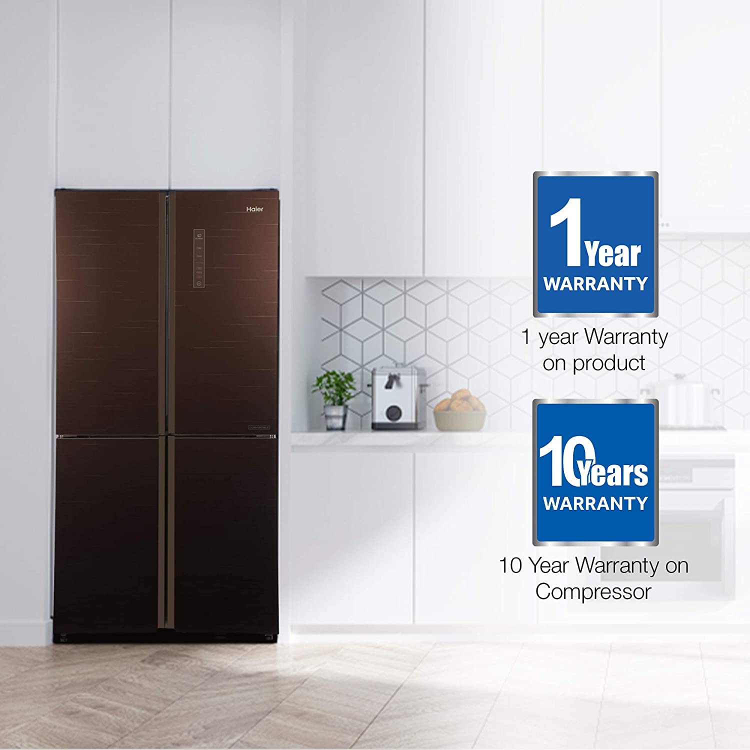 Haier HRB-550CG 531 L Inverter Frost Free Side by Side Refrigerator Chocolate Glass, Convertible