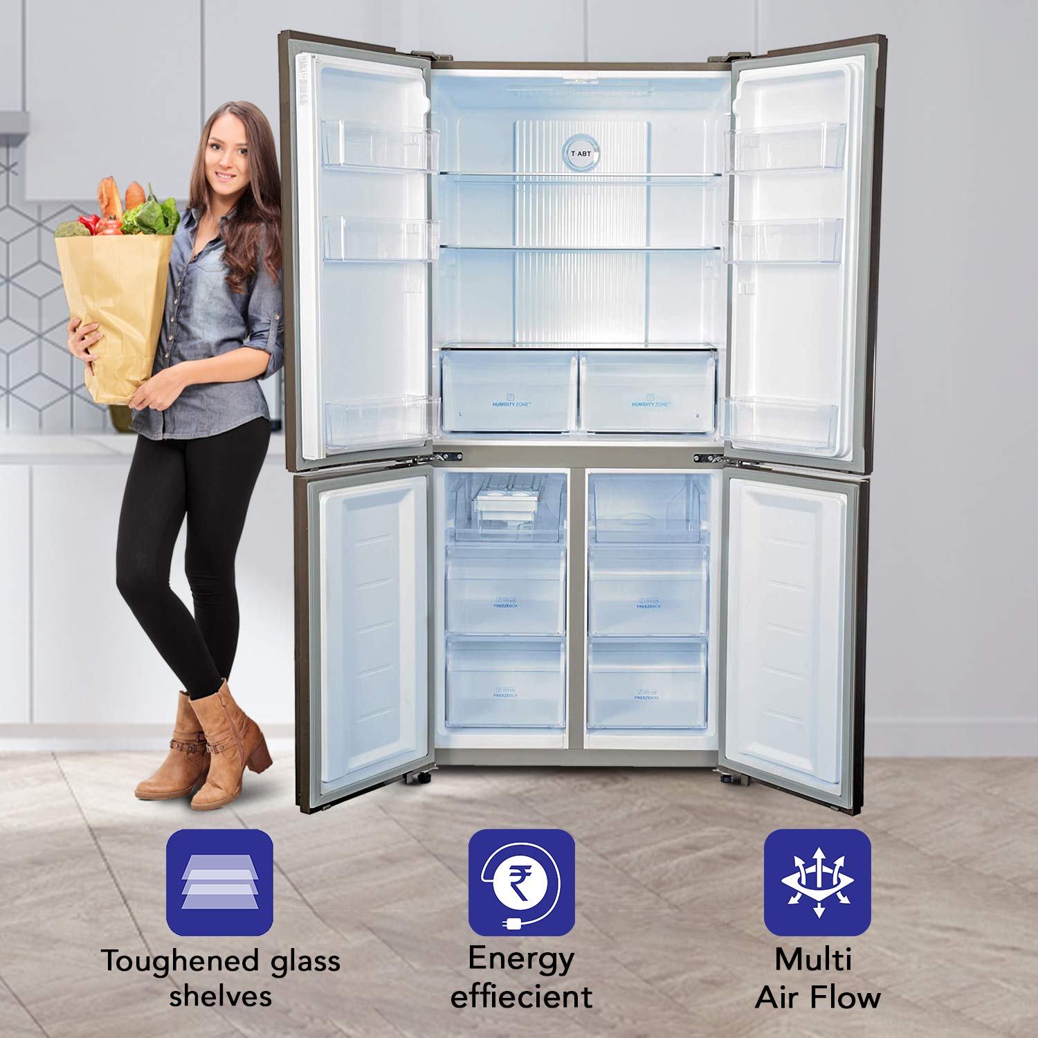 Haier HRB-550CG 531 L Inverter Frost Free Side by Side Refrigerator Chocolate Glass, Convertible