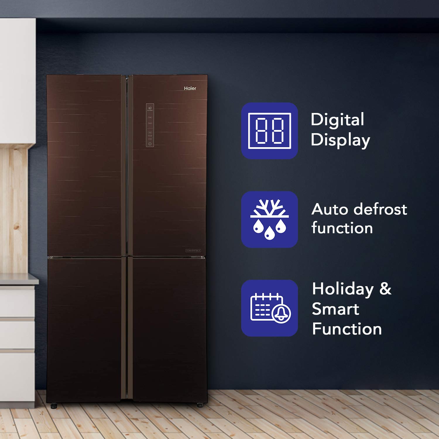 Haier HRB-550CG 531 L Inverter Frost Free Side by Side Refrigerator Chocolate Glass, Convertible