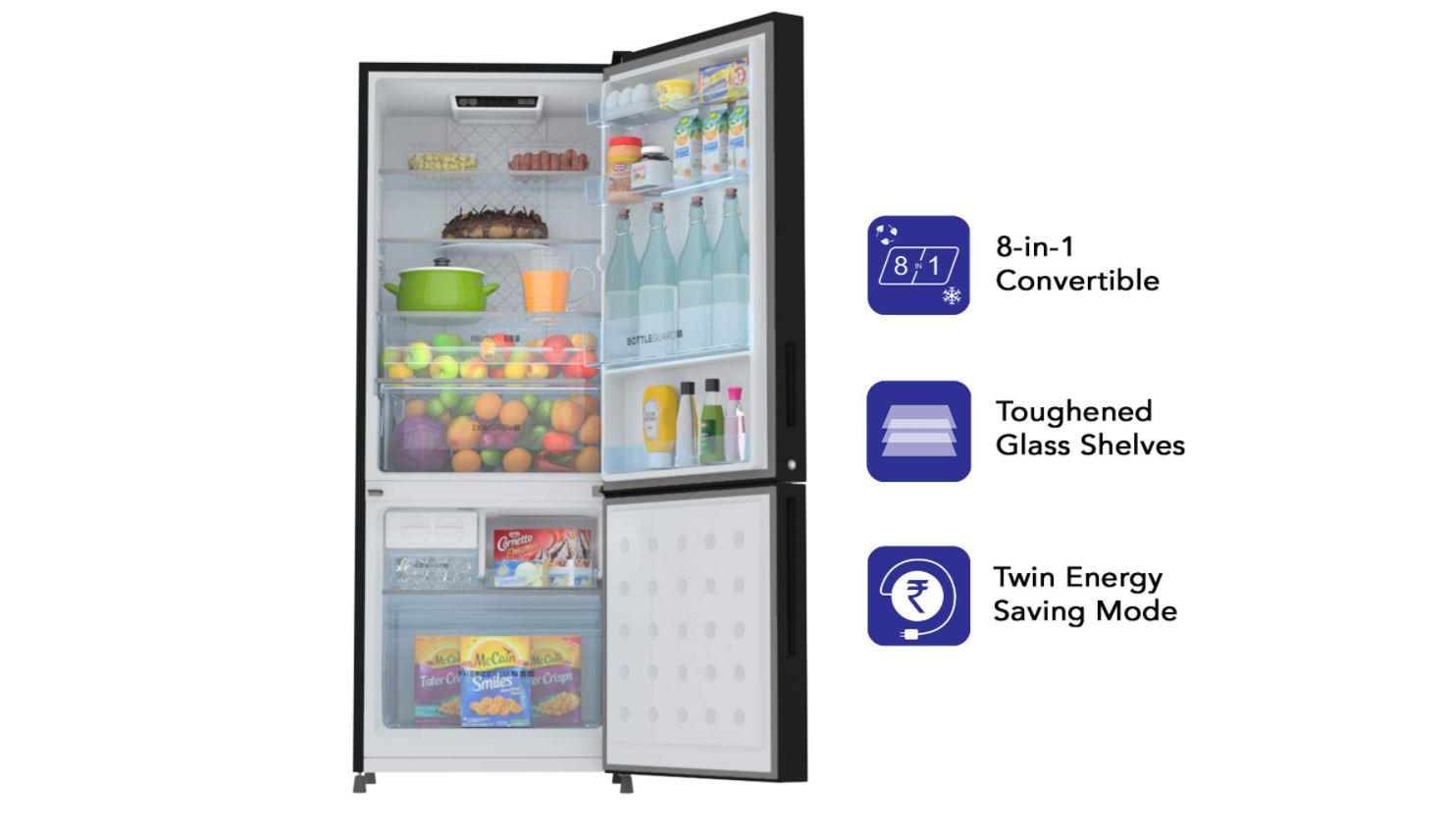 Haier 256 L 3 Star Inverter Frost-Free Double Door Refrigerator (HRB-2764PSG-E, Spiral Black Glass, 