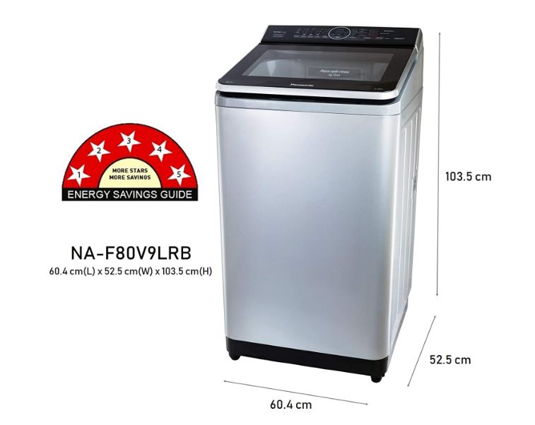 Panasonic Econavi 8 Kg 5 Star Built-In Heater Fully-Automatic Top Loading Washing Machine NA-F80V9LR